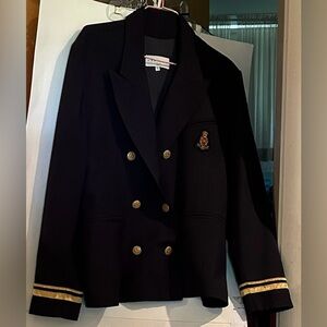 New Vertigo Paris Navy Blazer Jacket Crest Gold Buttons Ribbons Lined Nautical